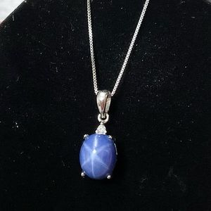 Star Sapphire Pendant Sterling Silver Necklace Italy 925 Stamped Star Ray